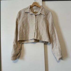 Wilfred Light Beige Linen Cropped Button-Down Shirt